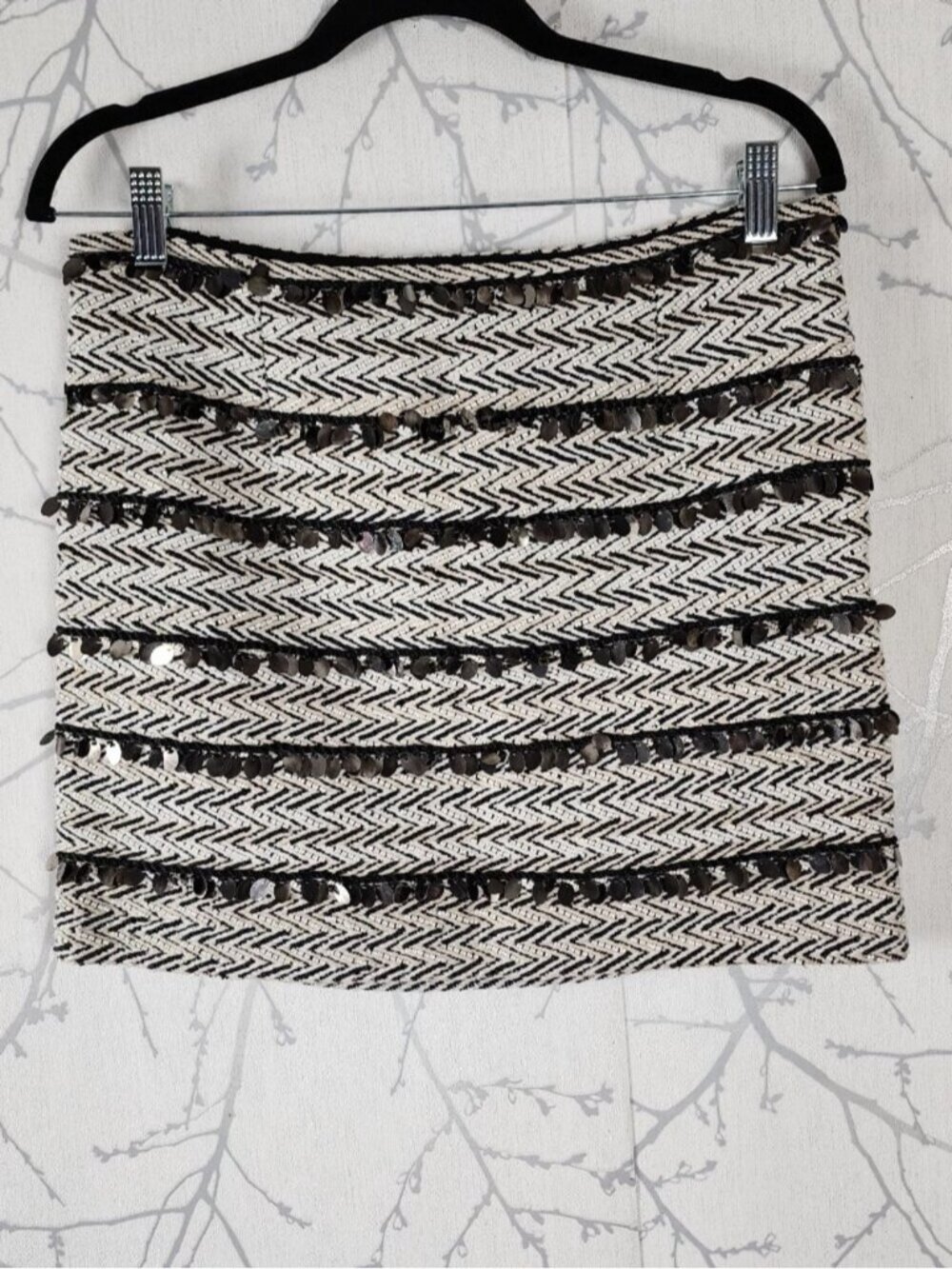 River Island Chevron Tweed Sequin Pencil Skirt